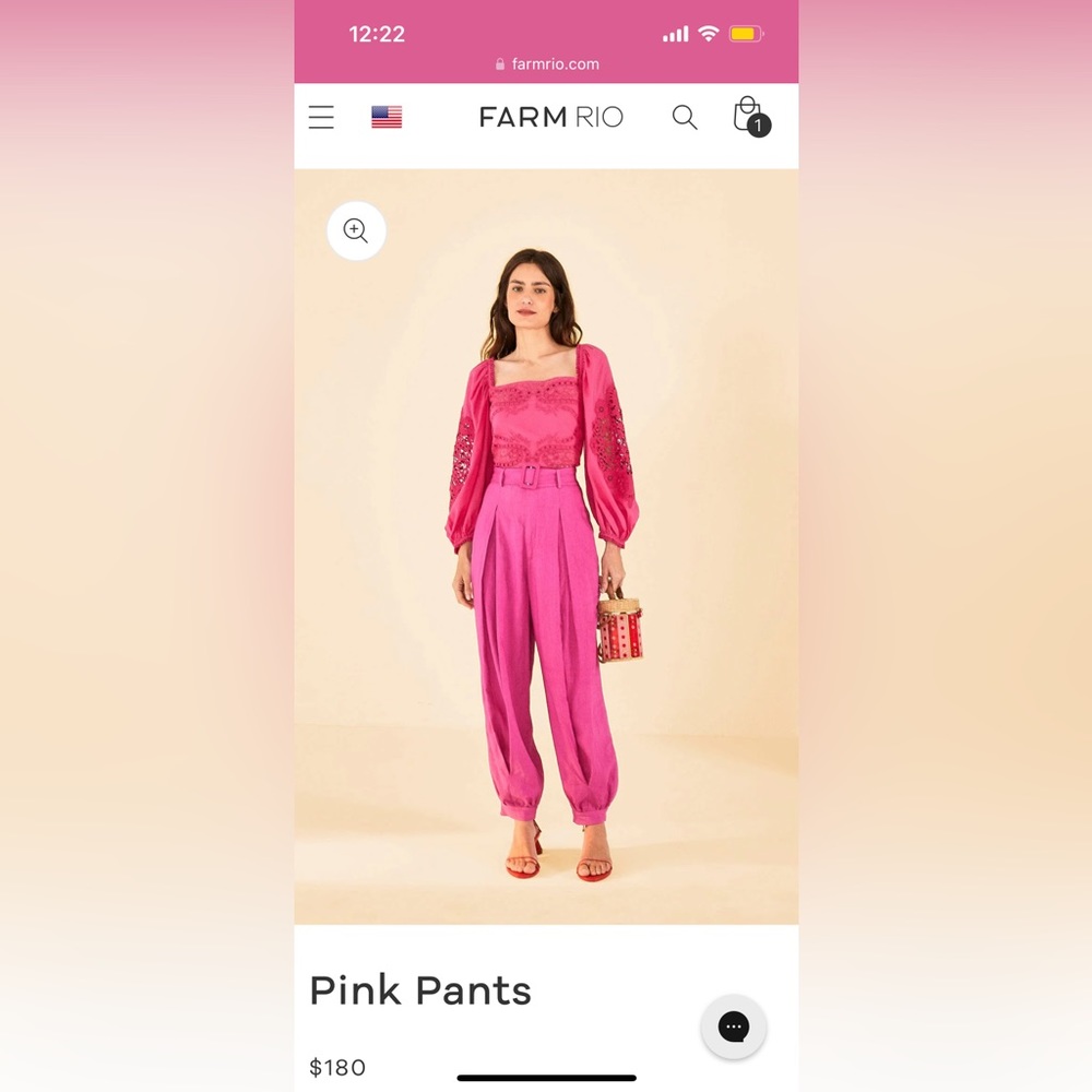 Pink linen Farm Rio pants with belt